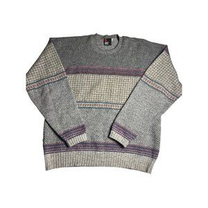 VTG- 80s Robert Bruce Knit Sweater 2XL Multicolor Gray Wool Blend Crewneck USA